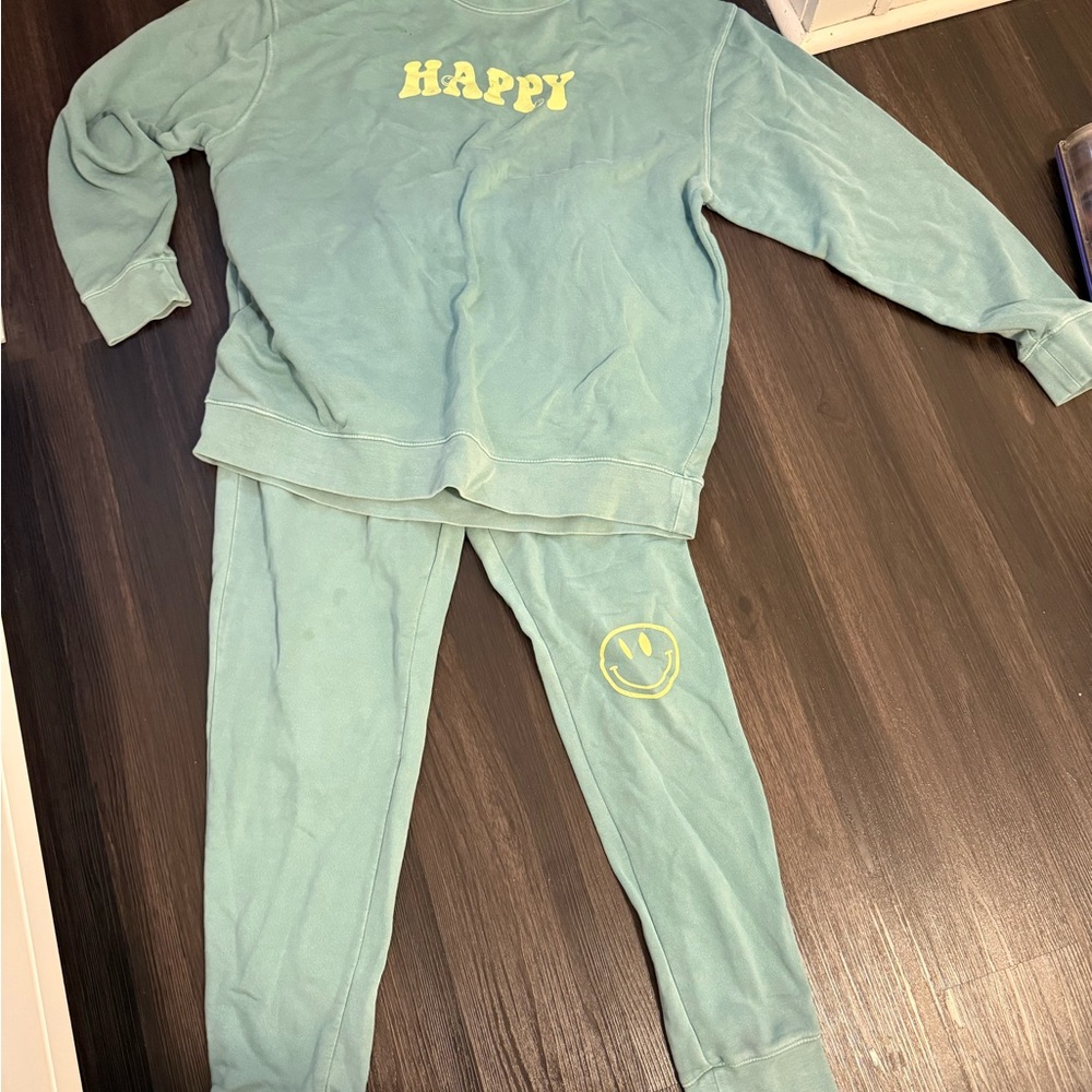 Teal Sweatshirt and Joggers Set with Happy Print
